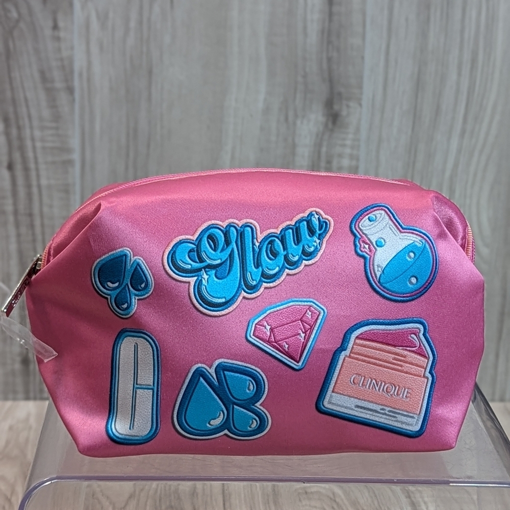 Clinique Beauty Patchwork Cosmetics Makeup Bag Pink Shimmer Spring 2024 New